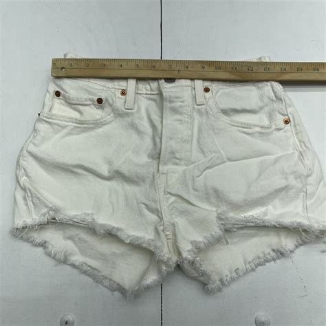 Levis 501 Original High Rise White Distressed Shorts Gem