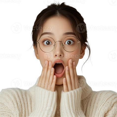 Surprised woman with glasses covering mouth in shock, emotional