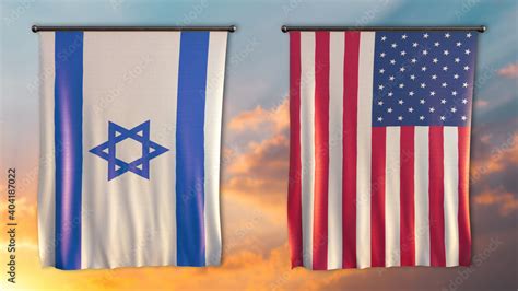 Double Flag United States Of America And Israel Flag Waving Flag With