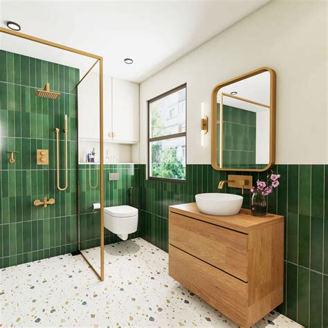 Sophisticated Contemporary Bathroom Design with Dark Green Wall Tiles ...