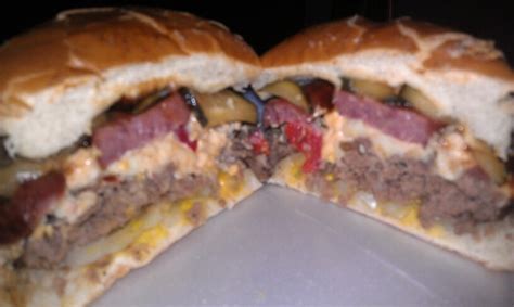 The Smokey Burger Grilled Burger Topped With Smoked Sausage Homemade