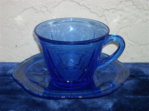 Hazel Atlas Royal Lace Cobalt Blue Cup Saucer Blue Cups