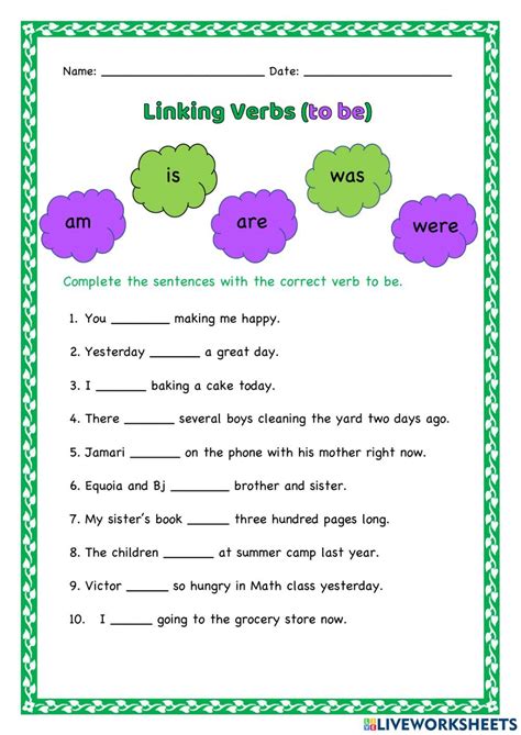 Linking Verbs To Be Worksheet Linking Verbs Verb Worksheets