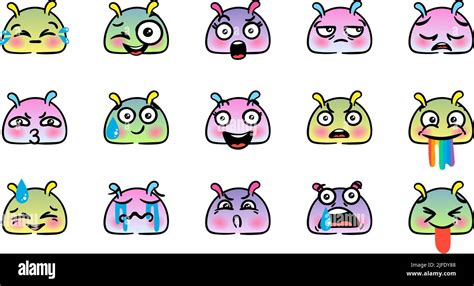 Various Cartoon Emoticons Set With Snails Or Slugs Doodle Faces Eyes