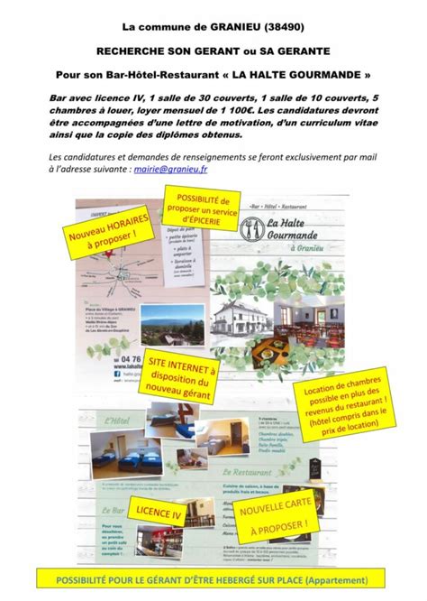 Recherche Gerant Ou Gerante Mairie De Granieu