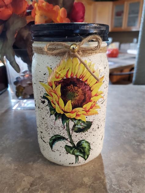 Sunflower Utensil Holder Sunflowers Snack Jar Canister Glass