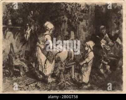 Louis Adolphe Hervier Interieur De Ferme 1854 Etching Aquatint