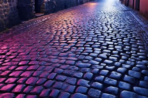 Premium Photo | Cobblestone road at night in prague czech republic