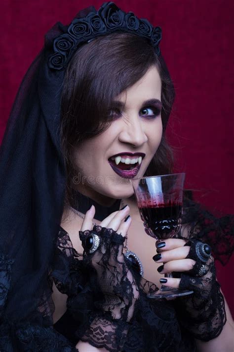 Closeup Portrait Horror Beautiful Vampire Woman Blood Stock Photos