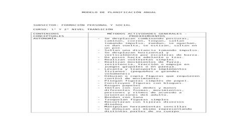 Modelo De PlanificaciÓn Anual 1º Y 2º Nivel Transición [docx Document]