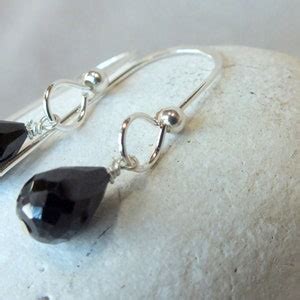 Black Spinel Sterling Silver Earrings Modern Contemporary Etsy