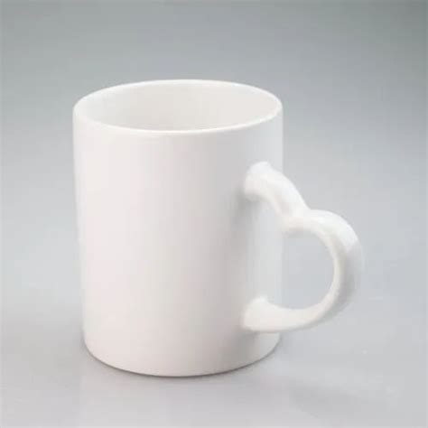 Plain Ceramic Heart Handle White Sublimation Mug For Gifting Capacity