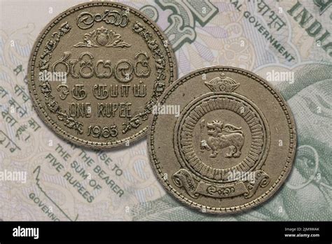 1972 Ceylon Rupee Coin Obverse And Reverse Sri Lanka Old Money Stock