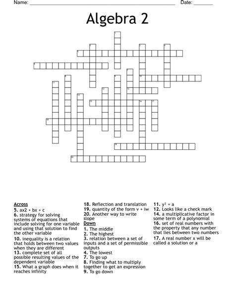 Algebra 2 Crossword Wordmint