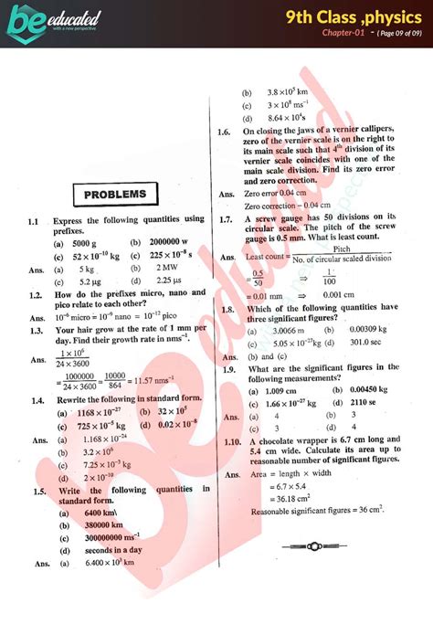 Chapter 1 Physics 9th Class Notes Matric Part 1 Notes