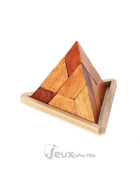 Casse Tête Pyramide En Bois 5 Pièces à Assembler Dans Son Support