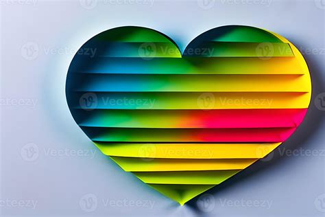 Rainbow Colored Paper Cut Out In The Love Heart Shape Paper Art