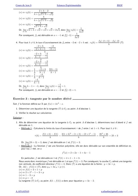 La D Rivation Exercices Corrig S Fr Alloschool