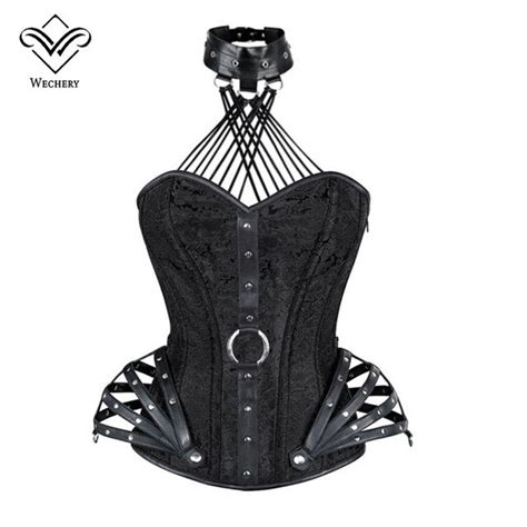 Wechery Steampunk Corset Gothic Clothing Sexy Faux Leather Halter Steel