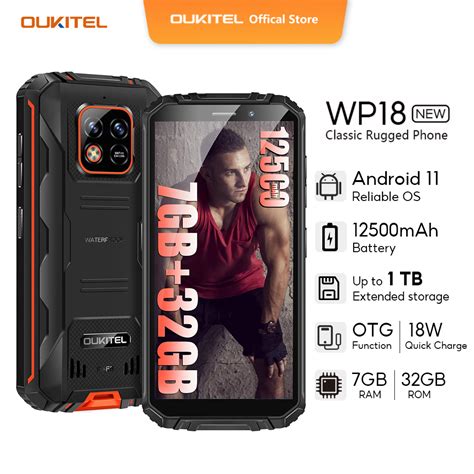 OUKITEL WP185 93 HD 12500mAh IP68 và IP69K 7GB 32GB 1TB Helio A22 18W