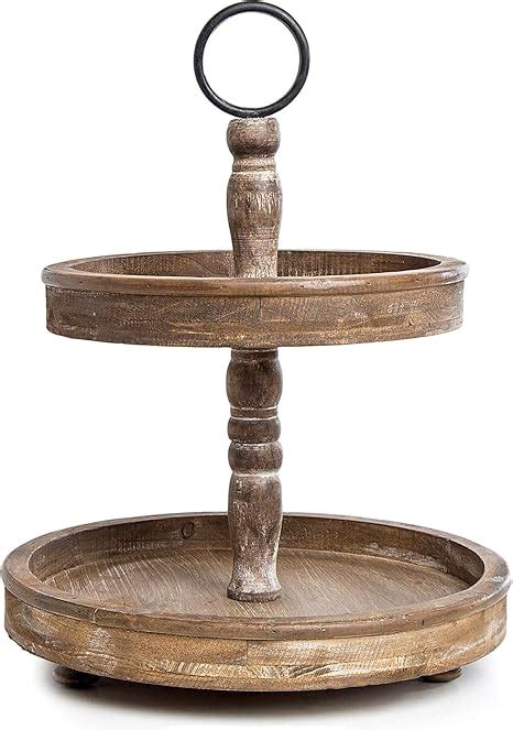 Hallops 2 Tiered Tray Stand Two Tier Tray Wood Farmhouse Rustic