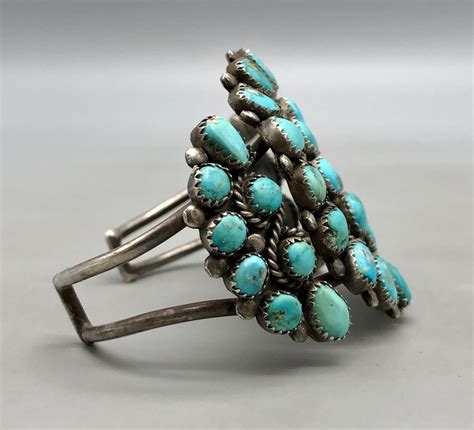 Circa 1930s Natural Turquoise Cluster Bracelet Gem