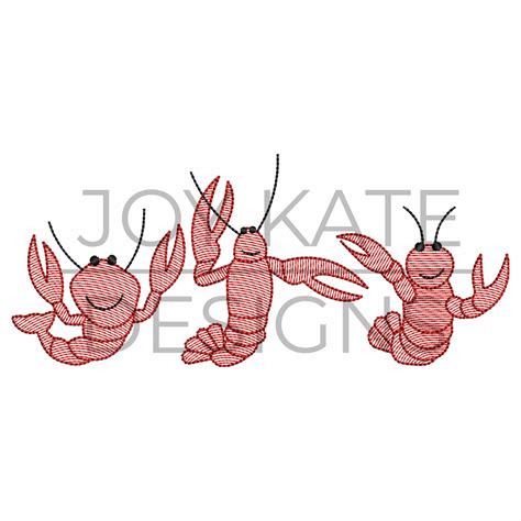 Mardi Gras Crawfish Trio Sketch Embroidery Design Joy Kate Designs