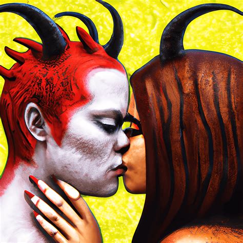 Demon Girl Kissing Demon Boy Photograph · Creative Fabrica