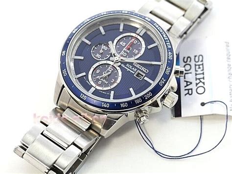 Seiko Mens Solar Alarm Dark Blue Dial Chronograph Ssc431 Nwt Ebay