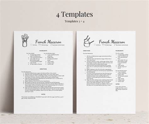 Microsoft Word Recipe Template Editable, 4 Recipe Page Template, Recipe ...