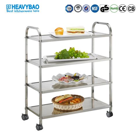 Heavybao 4 Tiers Catering Kitchen Stainless Steel Storage Shelf Trolley