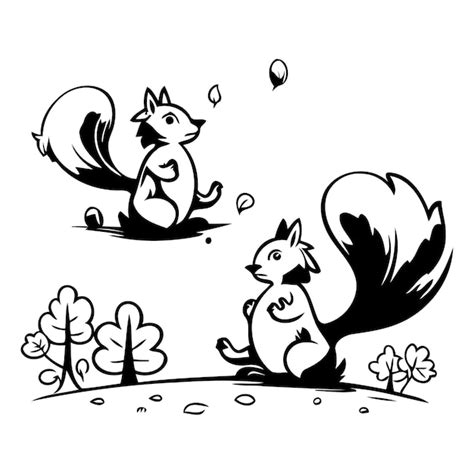 Premium Vector Cute Squirrels In The Forest Vector Illustration