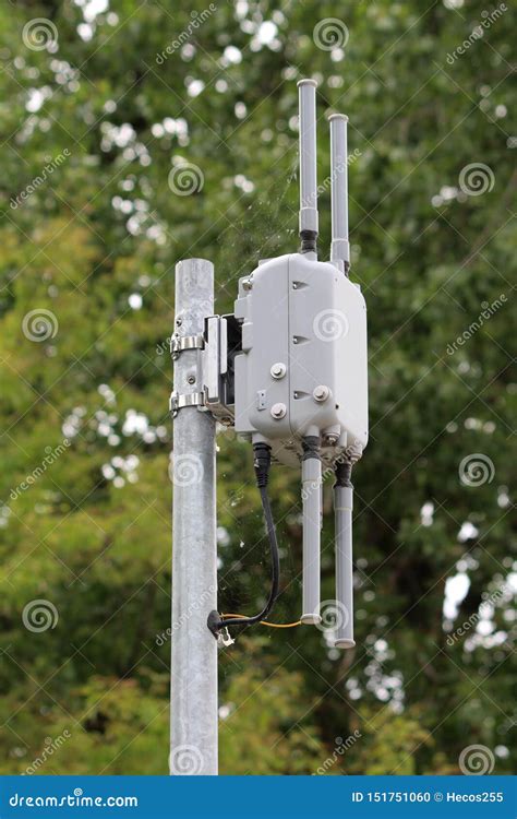 Outdoor Wi Fi Access Point With Four Antennas Mounted On Strong Metal