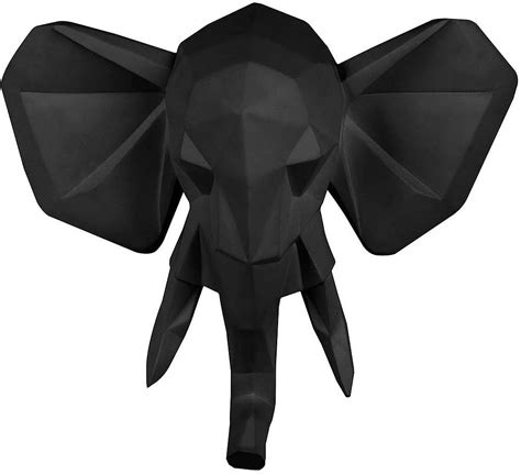 Trophée éléphant en résine mat origami noir