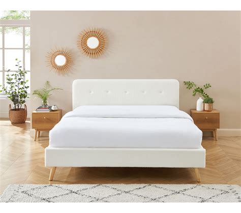 Lit Double Andreas Bouclette Blanche Sommier 160x200 cm Inclus - Lit BUT 