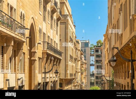 Old Beirut central downtown narrow street architecture with buildings ...