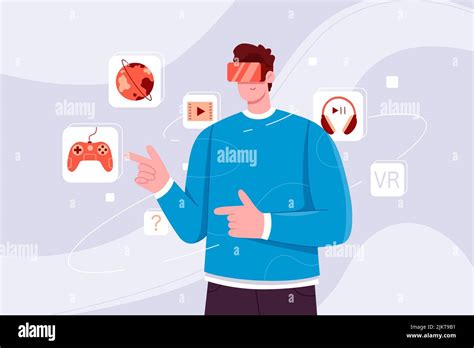 Man Wearing Vr Glasses Working With Interactive Hologram Icons