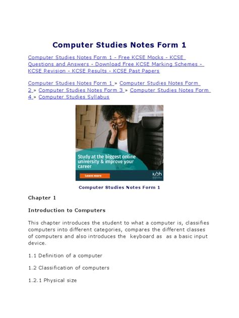 Computer Studies Notes Form 1 Pdf