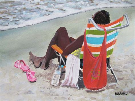 Just Chilling At The Beach Original Acrylic Painting On Canvas Paper