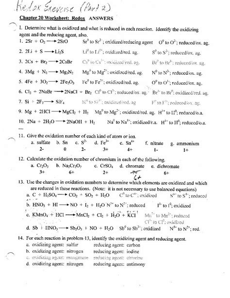 Pdf Chapter Worksheet Redox Answers I Determine What Is