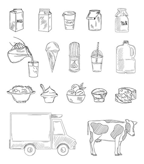 Premium Vector Vector Dairy Farm Fresh Products Set Sketch