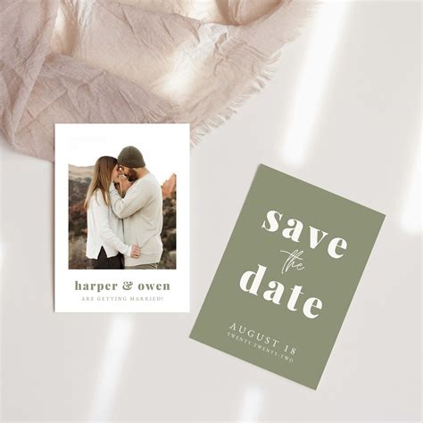 Sage Green Save The Date Modern Photo Save The Date Etsy