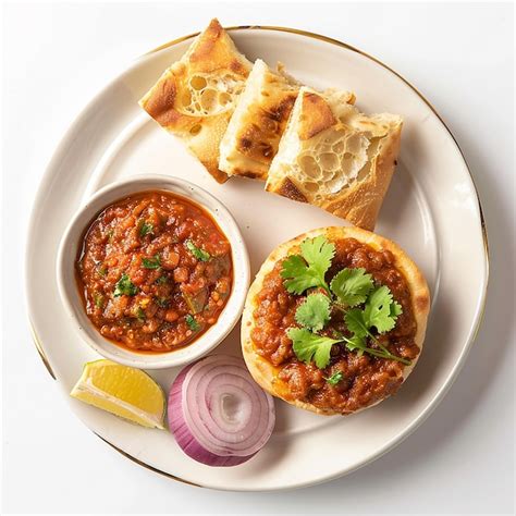 Photography Of Indian Tasty Pav Bhaji Plate Premium Ai Generated Image