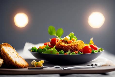 Premium AI Image A Plate Of Fish And Vegetable Salad With Toast On