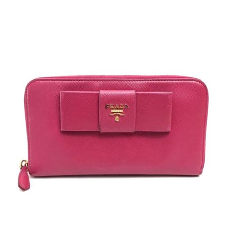 PRADA SAFFIANO Ribbon Long Wallet With Coin Compartment Pink Leather