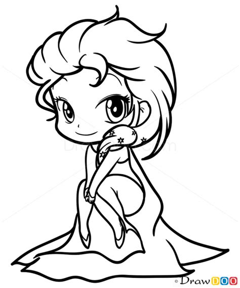 How to Draw Elsa Frozen, Chibi | Chibi coloring pages, Disney coloring ...