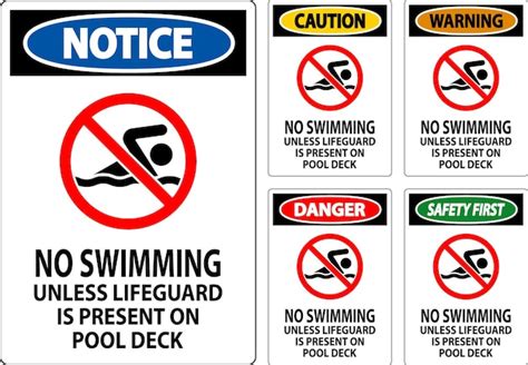 Premium Vector Danger Pool Sign No Swimming Unless Lifeguard Is