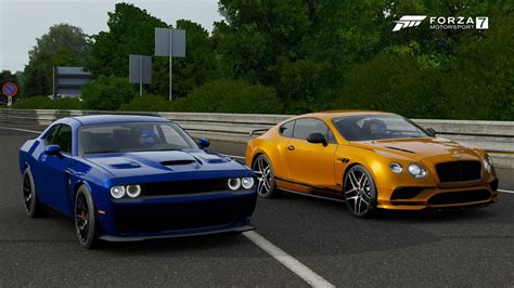 Forza 7 Drag Race Dodge Challenger Srt Hellcat Vs Bentley Continental Supersports Youtube