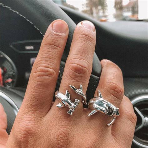 2pcsset Simple Adjustable Alloy Shark Open Rings Unisex Party Jewelry