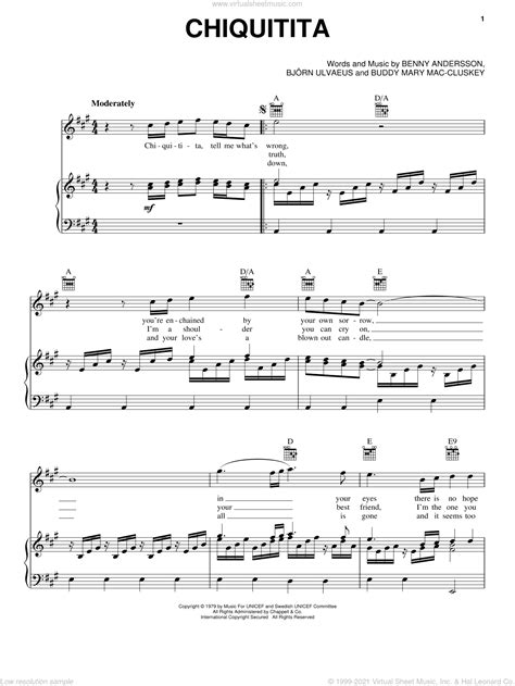 Abba Chiquitita Sheet Music For Voice Piano Or Guitar Pdf